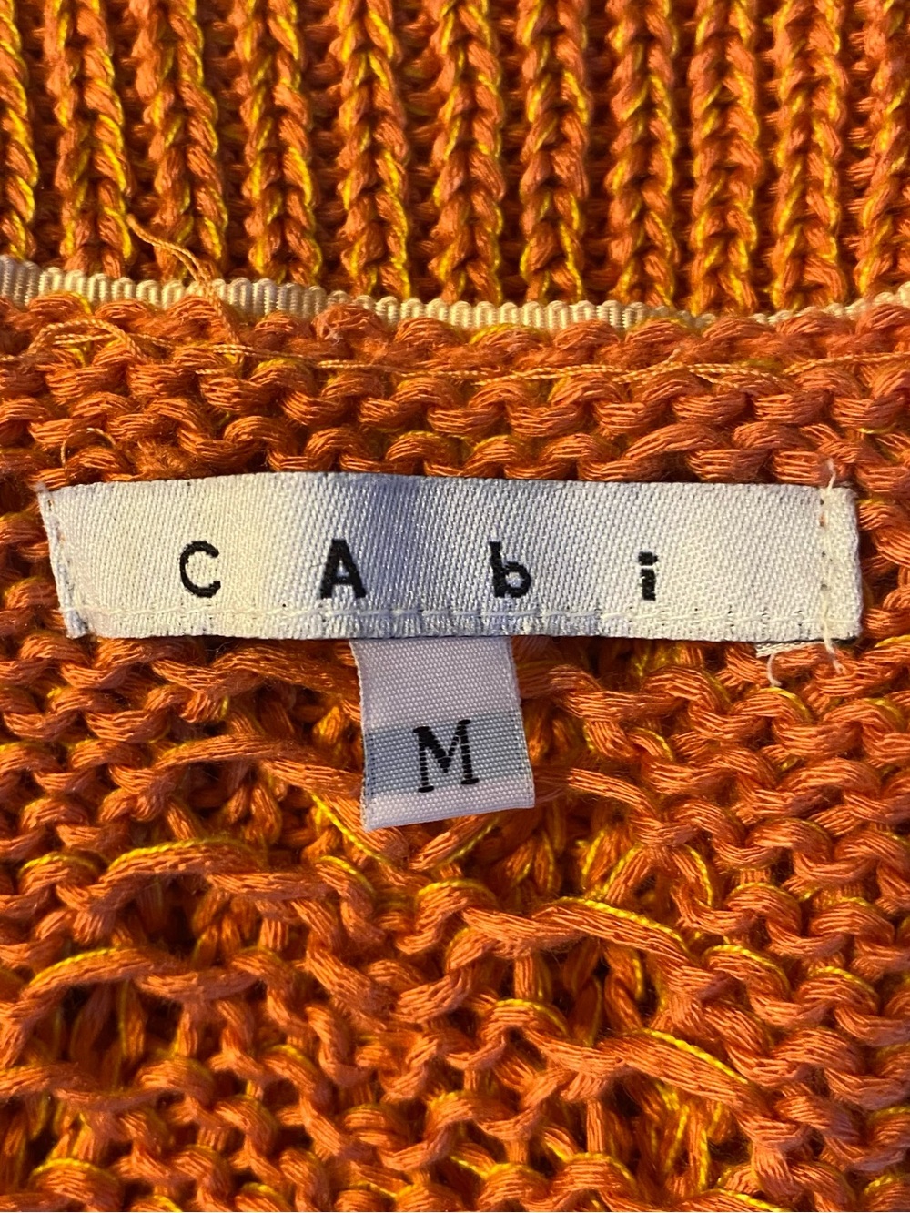 CAbi Vintage Rust Orange Open-Knit Women's Cardigan Bell Sleeves, Style 599 - Picture 3 of 4